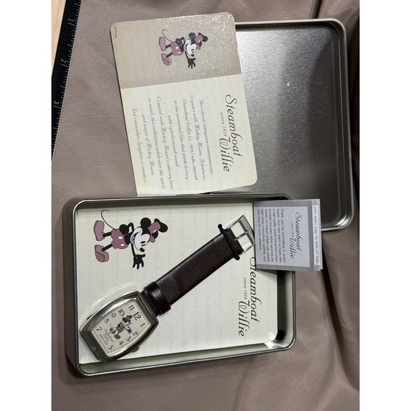 Disney Mickey Mouse Women's Steamboat Willie Watch In Tin Case New - Picture 1 of 7